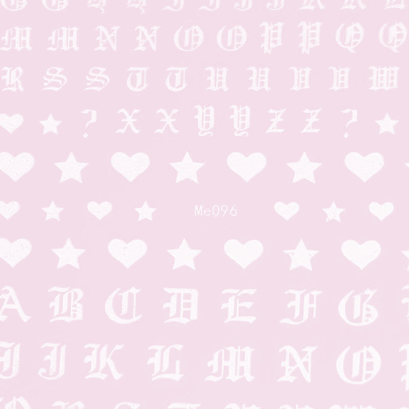 Gothic Letters with Hearts and Stars Nail Art Stickers - Bio Seaweed Gel USA